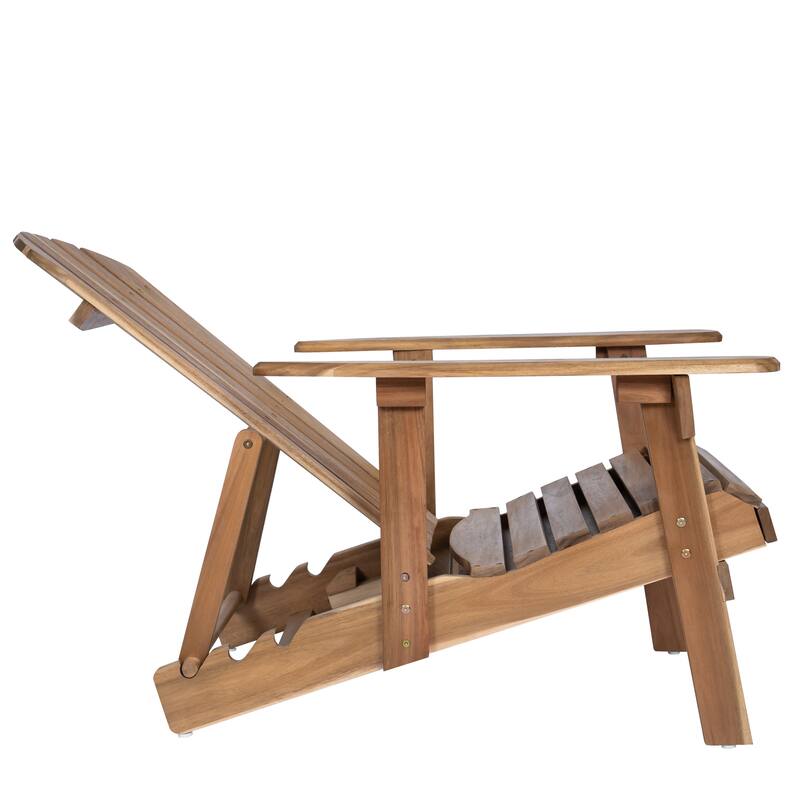 Rustic Outdoor Acacia Wood Foldable Adirondack Chairs with Expandable Footrest