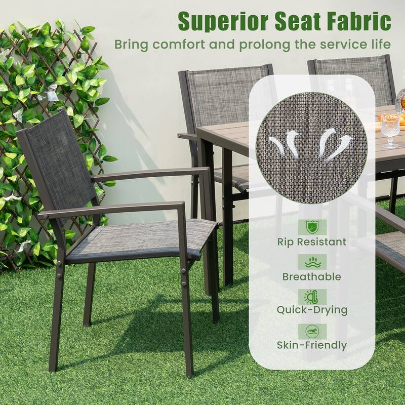 Gymax Patio Chair Set of 6 w/Breathable Fabric Seat & Heavy-Duty Metal