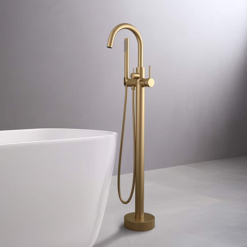 Single Handle Floor Mounted Freestanding Tub Filler With Hand Shower