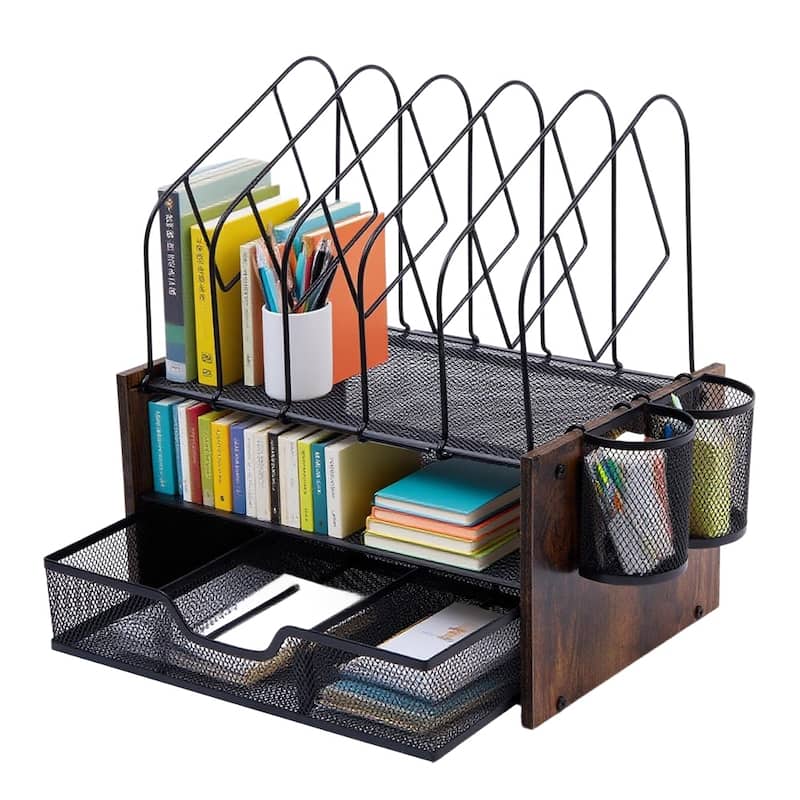 Desktop Organizer Desk Accessories With File Letter Holder And Drawer