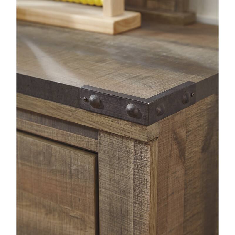 Zoey Wide Dresser, 6 Wide Storage Drawers, Rustic Brown Plank Details