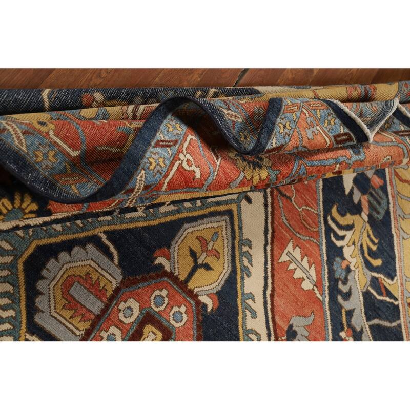 Vegetable Dye Geometric Heriz Oriental Area Rug Handmade Wool Carpet - 9'0" x 11'11"