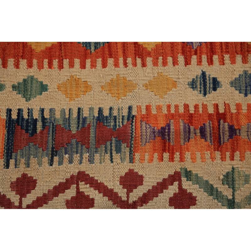 Tribal / Geometric Kilim Oriental Area Rug Hand-Woven Wool Carpet - 10'5"x 13'2"