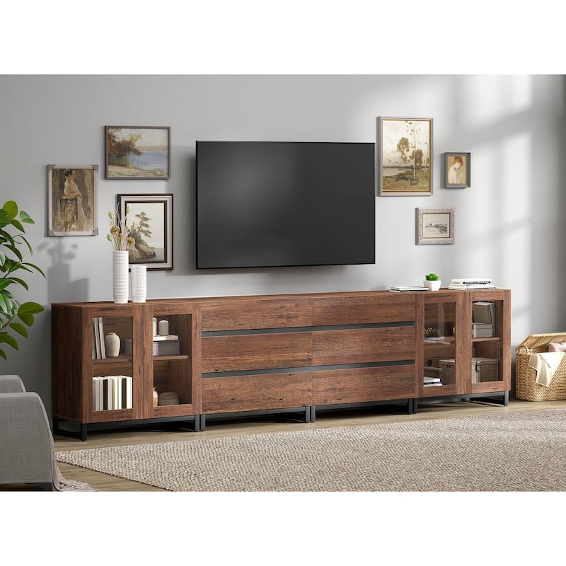 4-in-1 TV Stand for 120" TVs, TV Console with Glass Doors & 6 Drawers