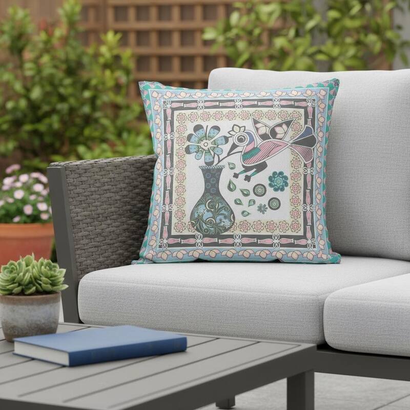 HomeRoots 20" x 20" Gray Peacock Blown Seam Floral Indoor Outdoor Throw Pillow - 20.00' X '5.00' X '20.00 - Gray - 20.00' X '5.00' X '20.00