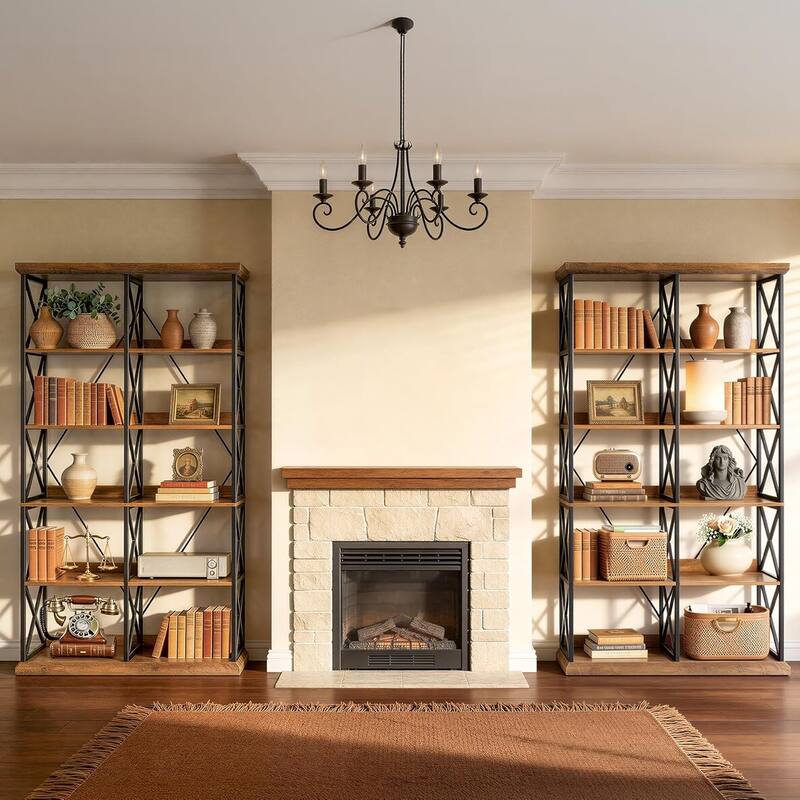 75" Tall Industrial Bookshelf, 6-Tier Wide Wooden Bookcase with 12 Shelves - 47.2" W x 11.8" D x 75" H