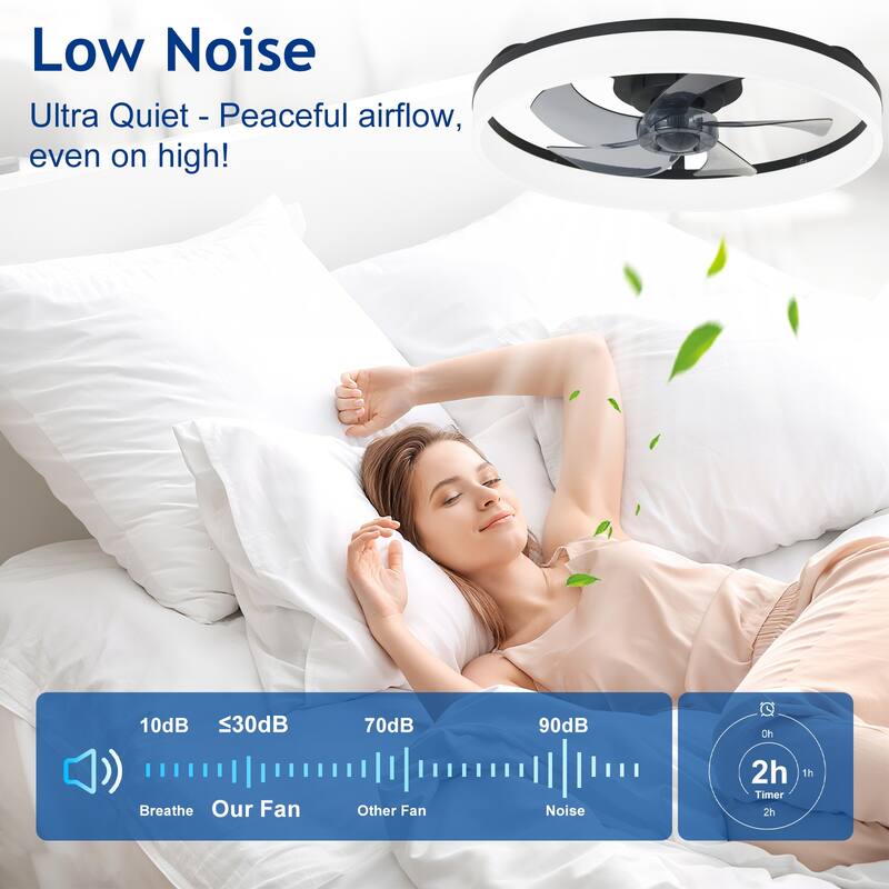 Ceiling Fan with Light: Low Profile, App Remote Control, 6-Speed, 3 CCT, Quiet DC Motor, Dimmable LED, 20" /16"