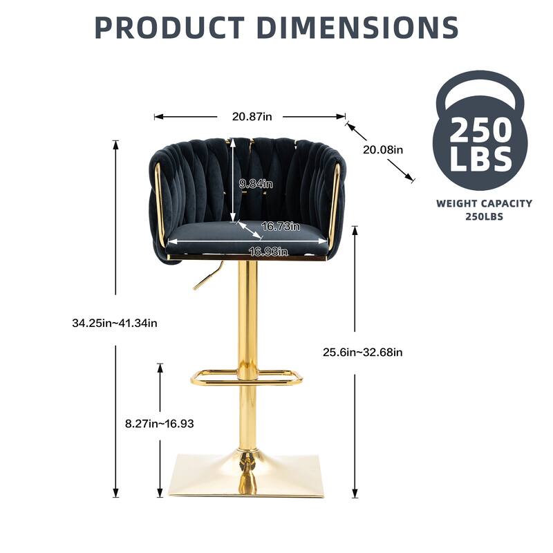 Velvet 360 Swivel Adjustable Height Lifting Vintage Bar Stools(set of 2) with Footrest