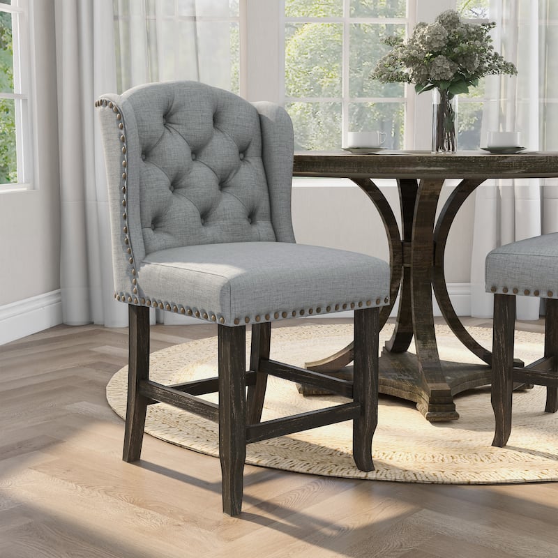 Tays Rustic Linen Tufted Counter Height Stools (Set of 2) by Furniture of America