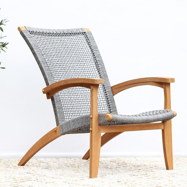 slide 2 of 9, Cambridge Casual Dunham Teak Wood Outdoor Adirondack Chairs Natural Teak/Gray Woven Polyrope