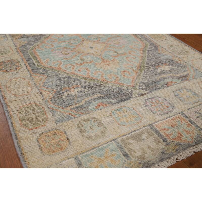 Hand Knotted Oriental 100% Wool Carpet Transitional Geometric Greys & Charcoal Oushak Area Rug - 6' 3'' X 2' 8''