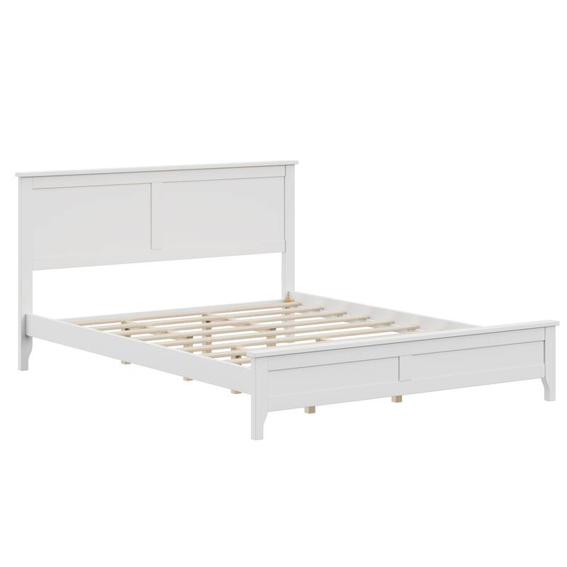 Classic Antique Platform Bed, Solid Pine Bed Frame with Headboard, Sturdy Wooden Slats Support, No Box Spring Needed