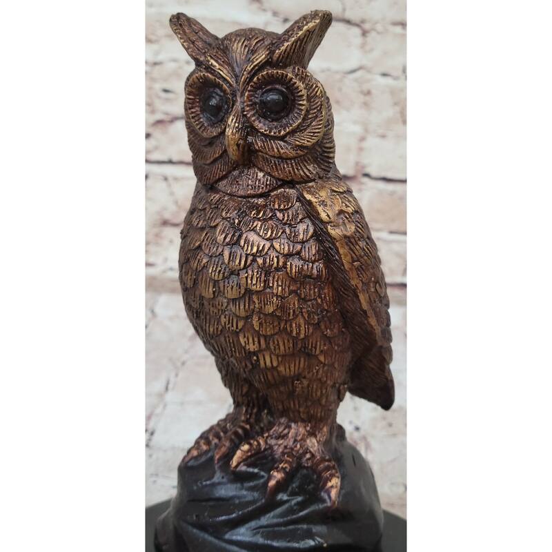 Hot Cast Bronze Metal Miniature Owl Bird Signed Numbered Art Sculpture On Marble Base