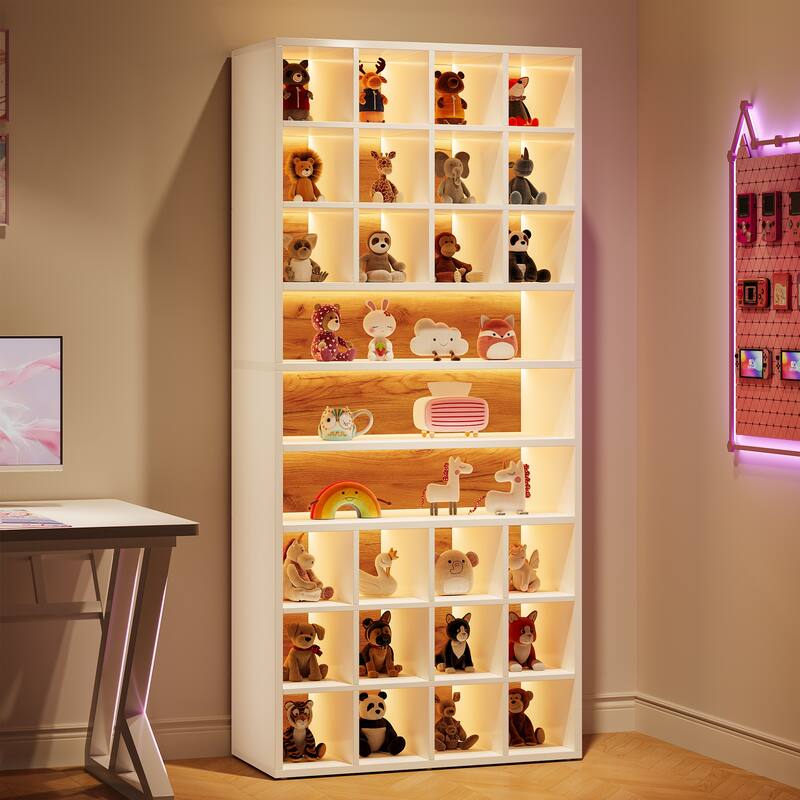 Display Cabinet with LED Lighting, Modern Bookcase Display Case