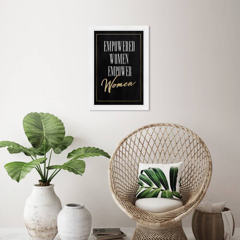 Wynwood Studio Prints Typography and Quotes Empowered Women Black and Metallic Gold Glam Wall Art Canvas Print - White