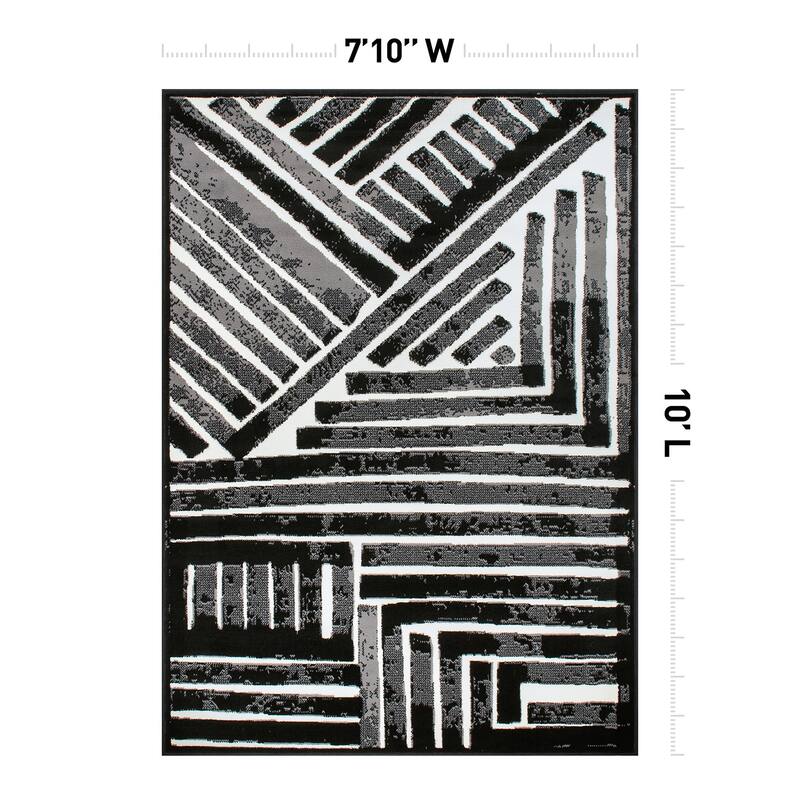 World Rug Gallery Contemporary Stripe Design Black/Gray/Ivory Area Rug