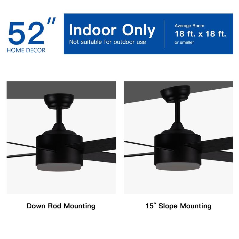 52" Integrated LED Light Ceiling Fan with Remote Control and 4 Blades