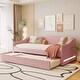 preview thumbnail 14 of 34, Teddy Fleece Twin Size Upholstered Daybed with Pull-out Trundle Bed and LED Light, Sofa Bed Frame for Bedroom Apartment
