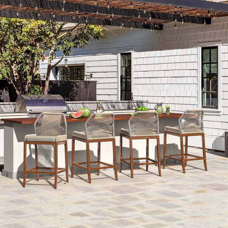 Modern Aluminum Counter Height Bar Stools, Upholstered Counter Stools with Back - 27.5"H