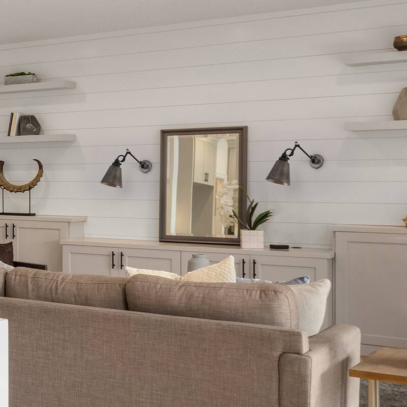 Set of 2 Modern Farmhouse Plug-in Swing Arm Wall Lamp Adjustable Brushed Silver Sconces