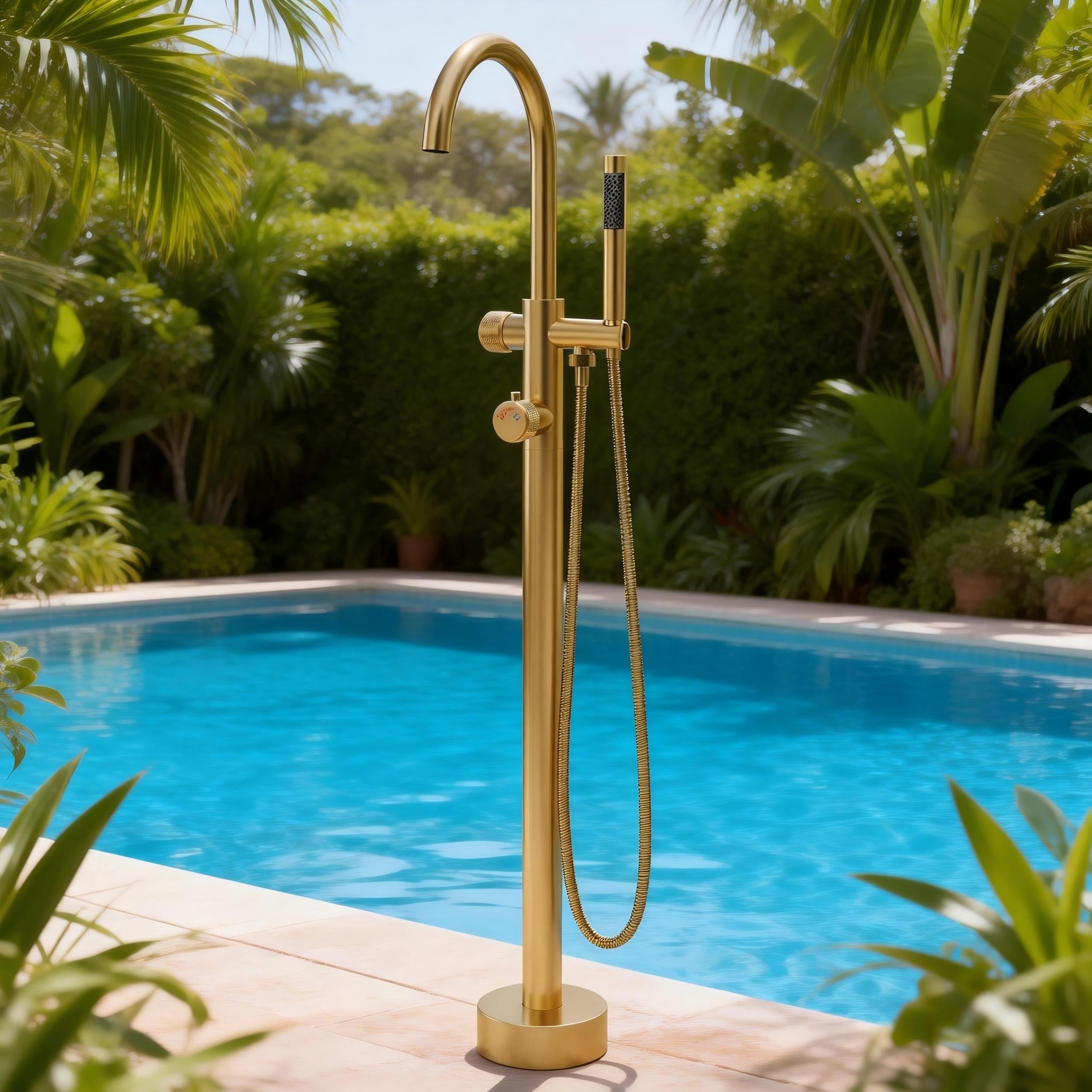 Modland 46'' Outdoor Shower System 316 Stainless Steel Thermostatic Freestanding Poolside Faucet with Swivel Spout - 46'' H