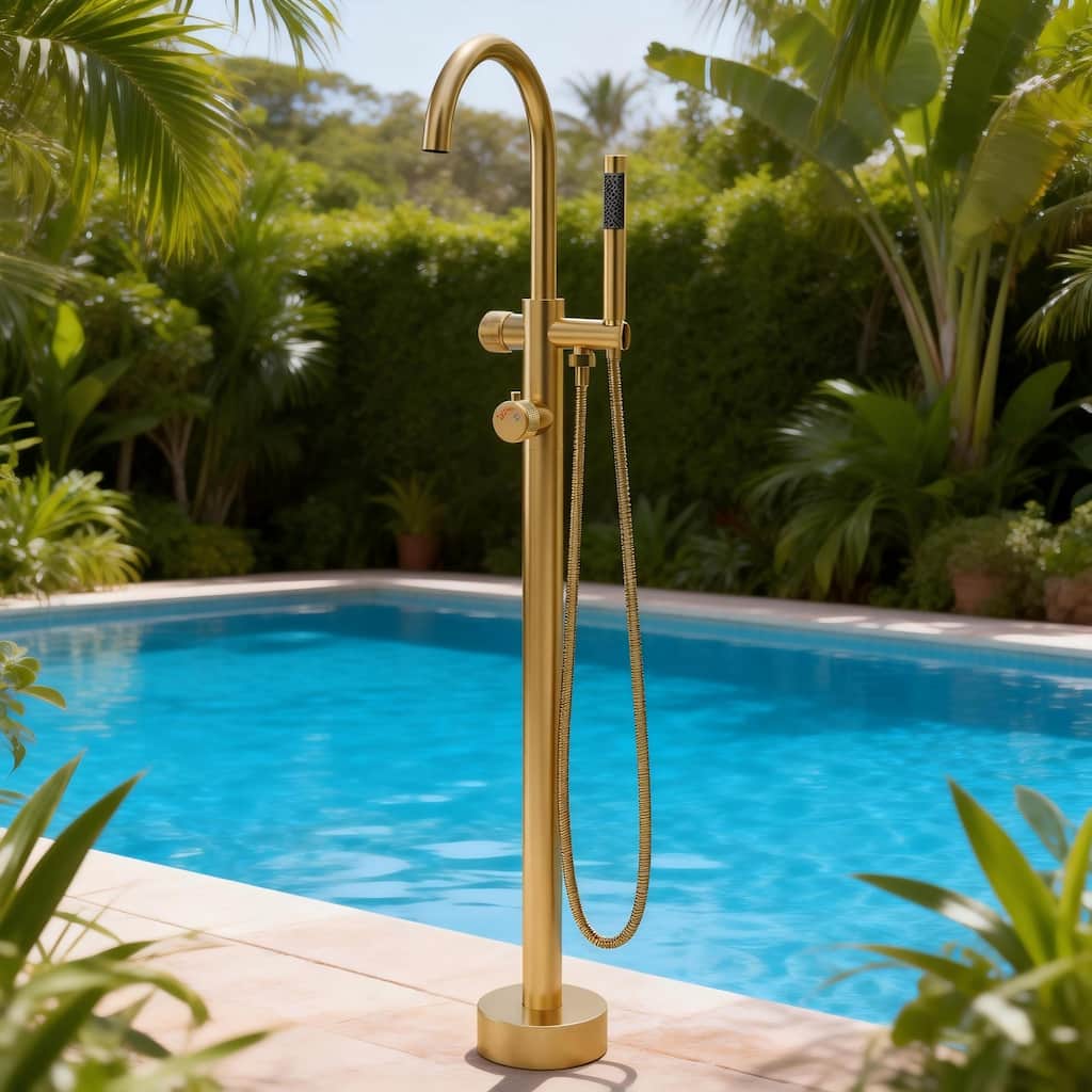 Modland 46'' Outdoor Shower System 316 Stainless Steel Thermostatic Freestanding Poolside Faucet with Swivel Spout - 46'' H
