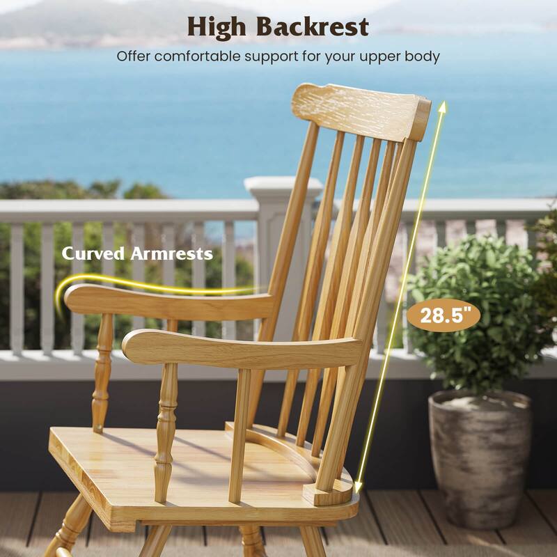 Costway Solid Wood Rocking Chair Porch Rocker Indoor Outdoor Seat - See Details
