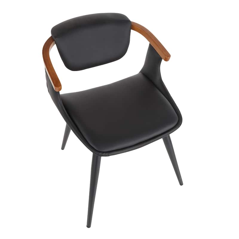 Oracle Mid-Century Modern Dining Chair in Faux Leather, Black Metal, & Walnut Wood