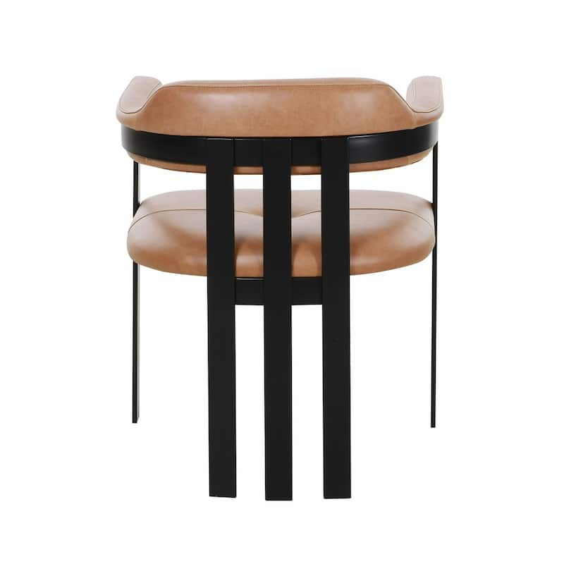 Black/Camel Brown Leather Upholstered Metal Frame Dining Chair, Sturdy Dining Chair for Dining Rooms - 21.75