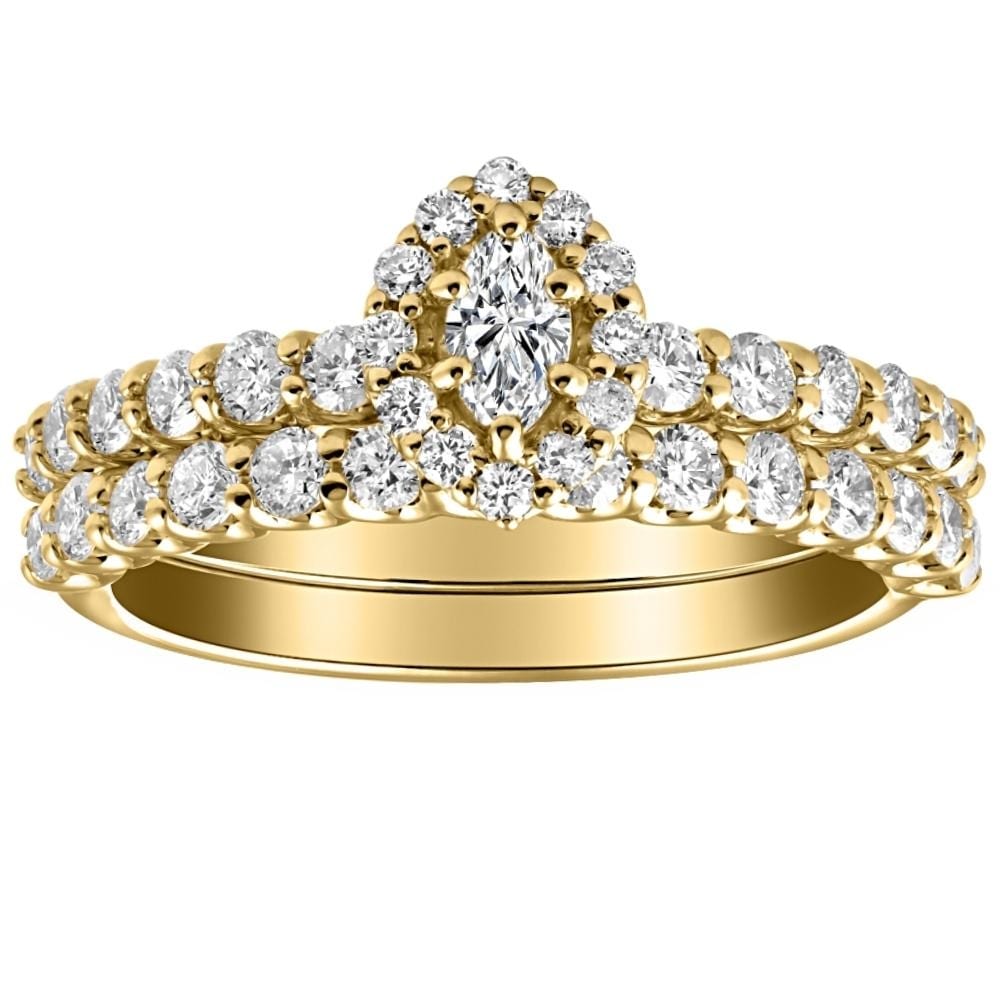 Bliss Diamond 1 1/4Ct Marquise Diamond Engagement Wedding Ring Set in White or Yellow Gold