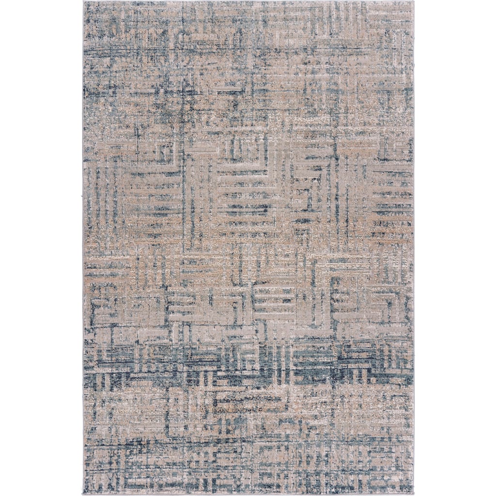 Sevita Carved Transitional Geometric Polyester Area Rug, Cream and Blue