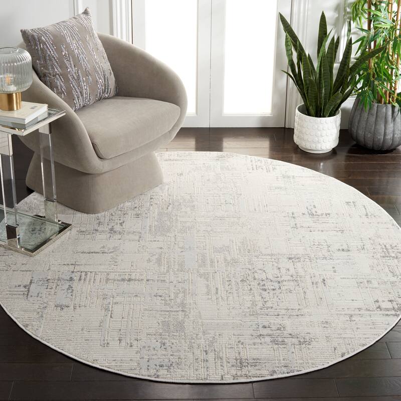 SAFAVIEH Whisper Mahtab Contemporary Fringe Rug - 6'7" Round - Light Grey/Beige