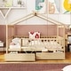 preview thumbnail 13 of 34, Kids Funny Canopy Bed Wooden Frame House Bed Full Size Platform Bed Daybed with Roof, Safety Guardrail and Drawers Natural - Full