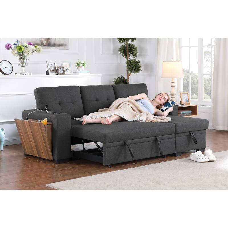 3-Piece Dark Gray Linen Upholstered Sectional Sofa - Multi-Color