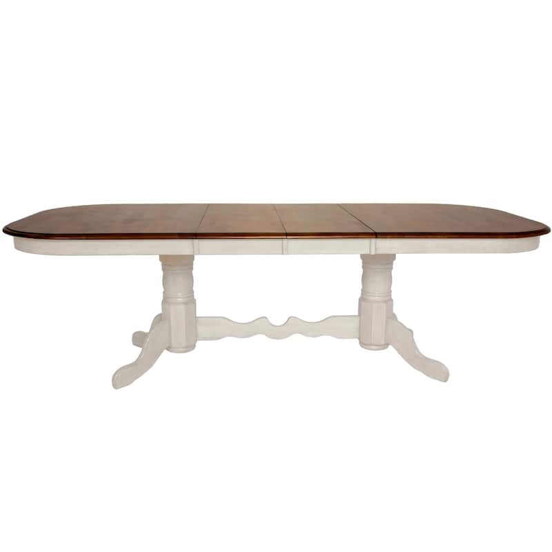Oval Extendable Dining Table - 96" Double Pedestal Antique White & Brown - Seats 10 - 82