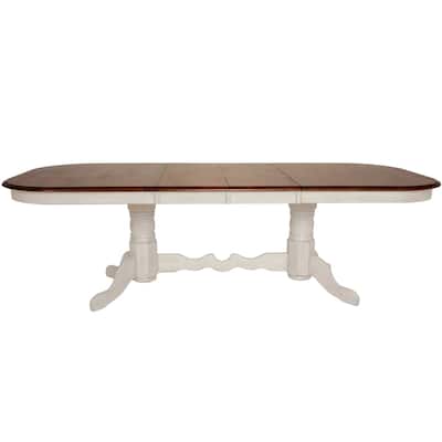 Oval Extendable Dining Table - 96" Double Pedestal Antique White & Brown - Seats 10 - 82