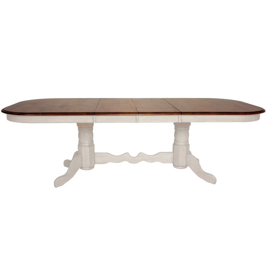 Oval Extendable Dining Table - 96" Double Pedestal Antique White & Brown - Seats 10 - 82