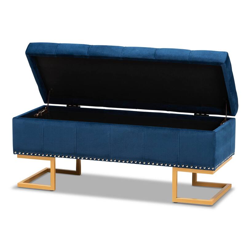 Ellery Luxe and Glam Velvet and Gold Finished Metal Storage Ottoman