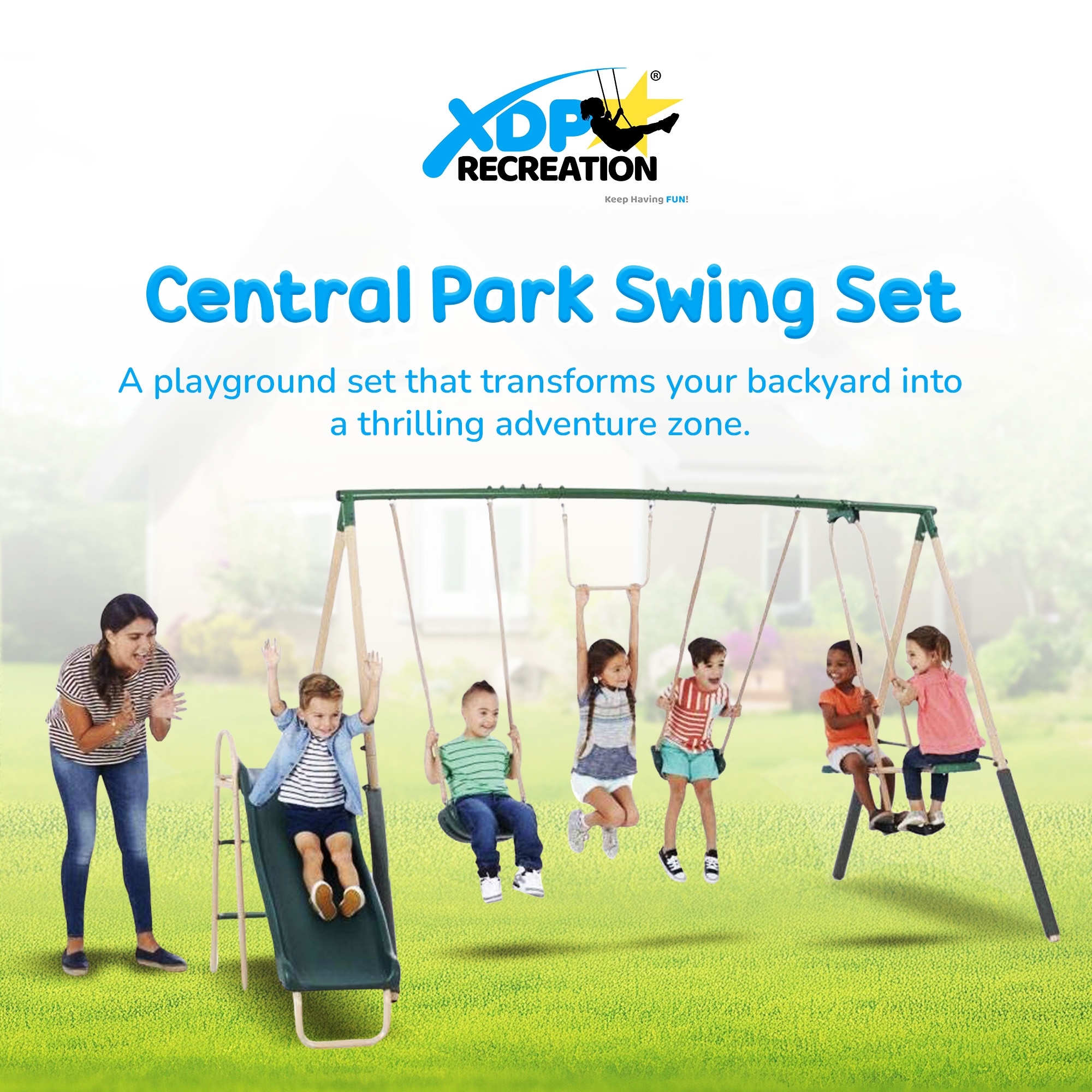 XDP Recreation Outdoor Central Park Swing Set w/ Slide, Glider