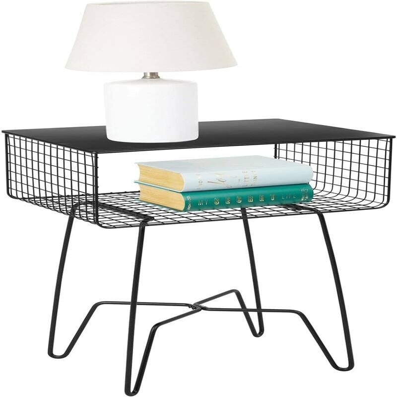 Steel Side Table Nightstand with Storage - 12.75"D x 17.4"W x 22.8"H