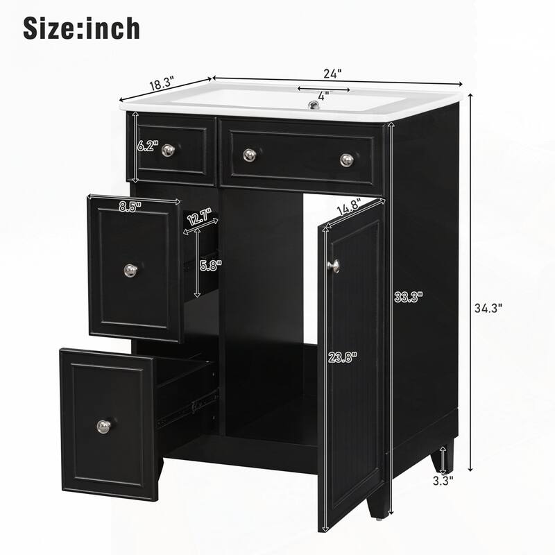 24-Inch Bathroom Vanity Cabinet with Ceramic Sink