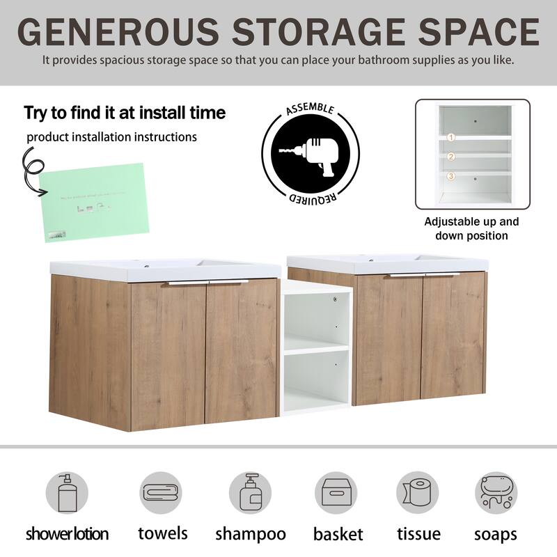 Beingnext 24"/36"/48"/60"/72"/84" Bathroom Vanity with Sink, Floating Bathroom Vanity with Soft Close Door and Shelf