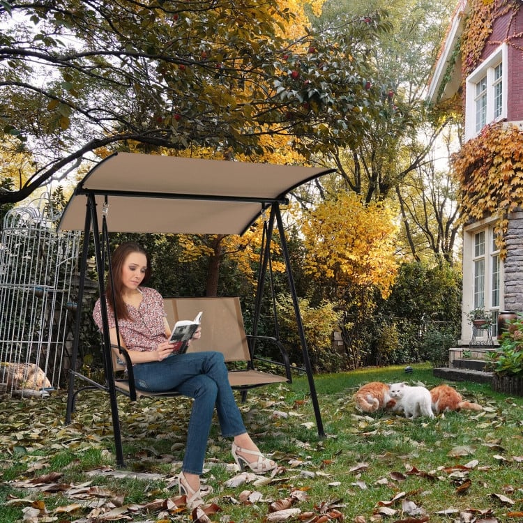 2-Seat Outdoor Canopy Swing with Comfortable Fabric Seat and Heavy-duty Metal Frame - 58" x 45" x 70"