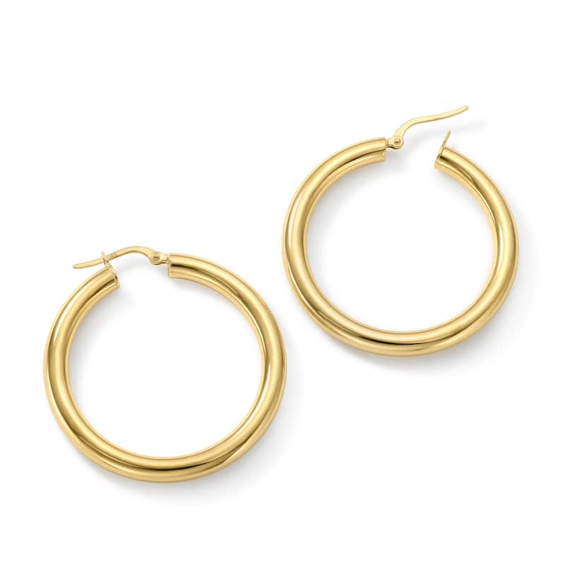 Clover 14k Yellow Gold High-Polish Round Hoop Earrings 4mm