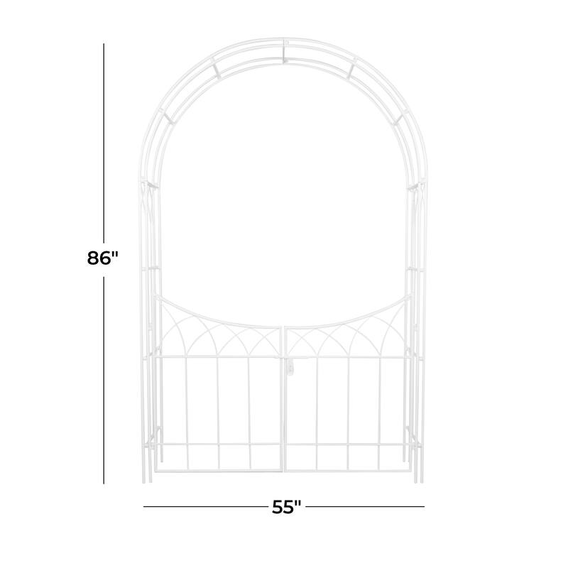 White or Black Metal Traditional Garden Arch Arbor with Gate 86"H