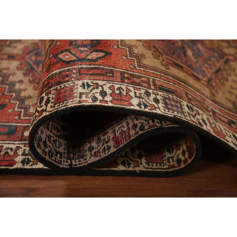 Orange Ardebil Persian Vintage Runner Rug Handmade Tribal Wool Carpet - 3'2"x 10'3"
