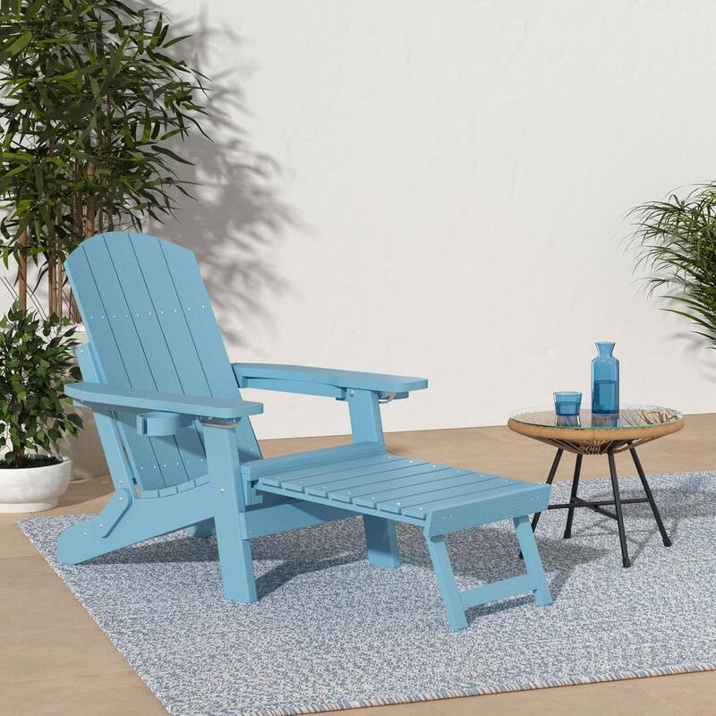 WINSOON All Weather HIPS Folding Adirondack Chair with Adjustable Backrest and Retractable Ottoman