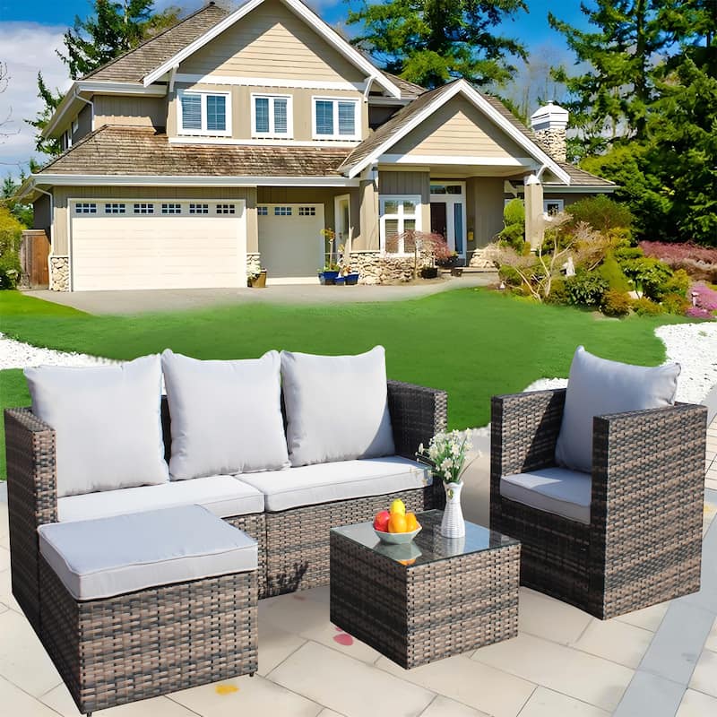 4 Piece Outdoor PE Rattan Wicker Sofa Sets with Coffee Table