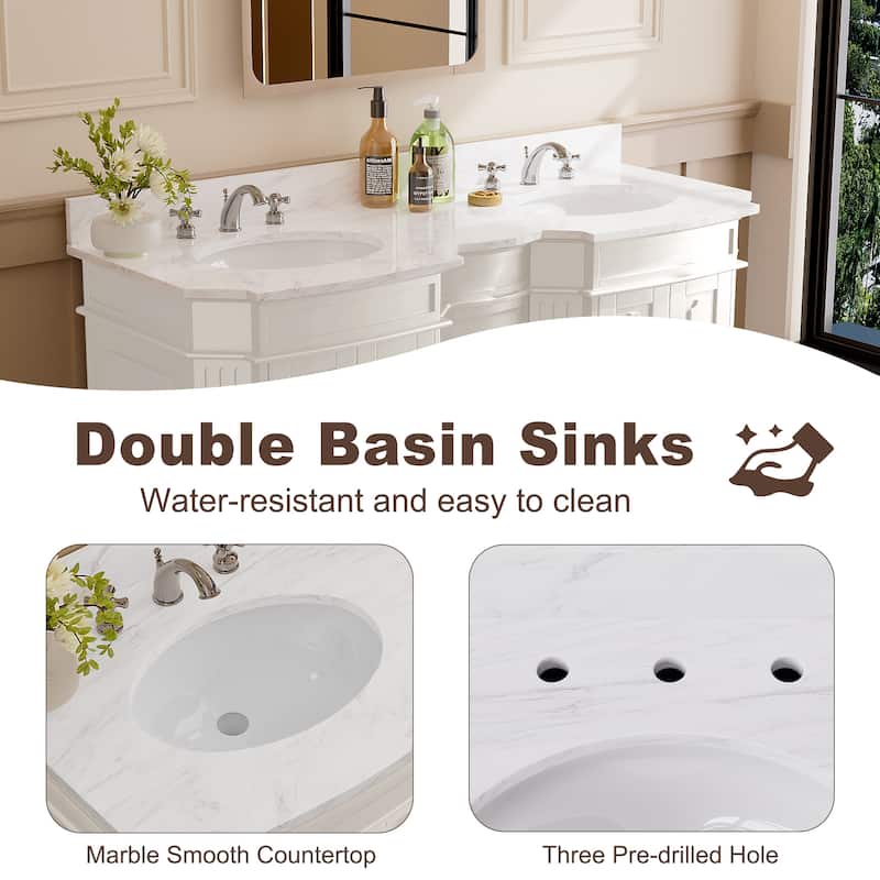 54-Inch European Style Solid Wood Bathroom Vanity with Sink – Elegant Detailing