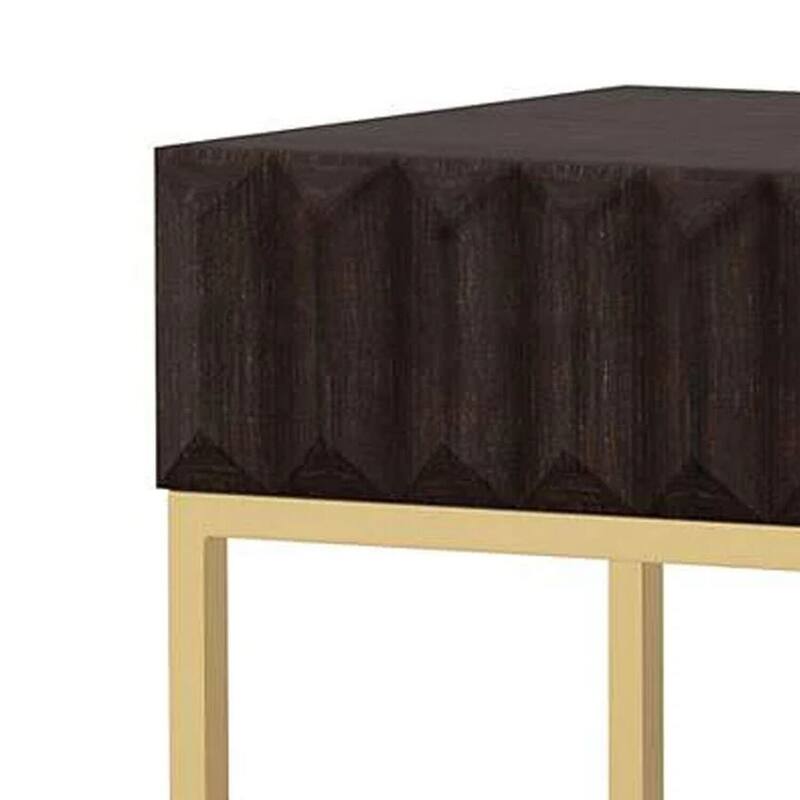 16.75 in. Brown and Gold Rectangle Wood End Table with Storage Drawer for Convenience